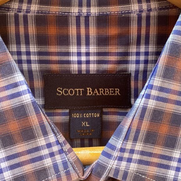Scott Barber button down XL cotton long sleeve navy plaid - Picture 2 of 6